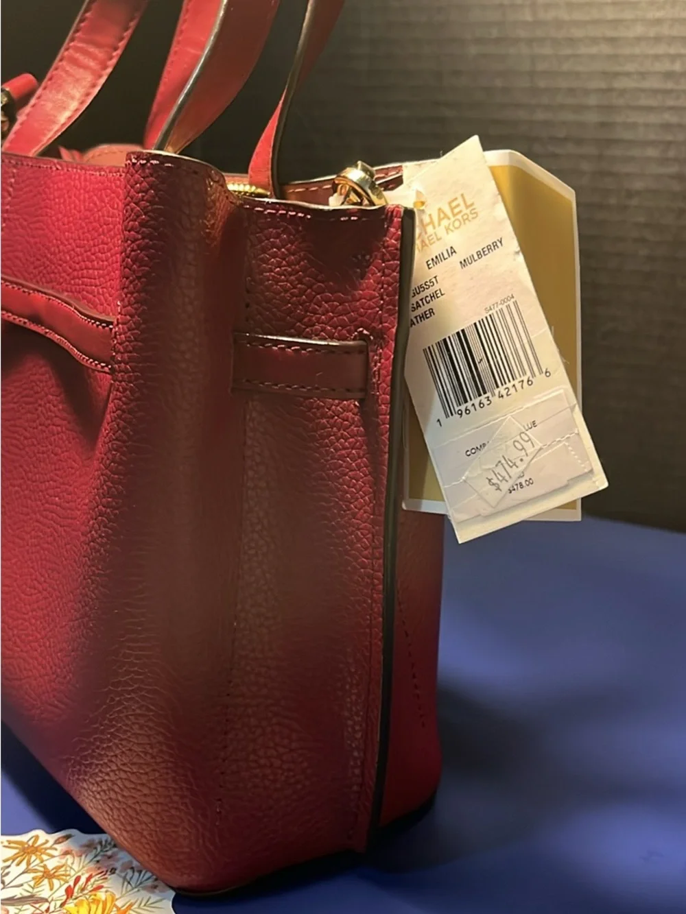 Michael Kors Red Leather Mini Satchel with Belt Accent